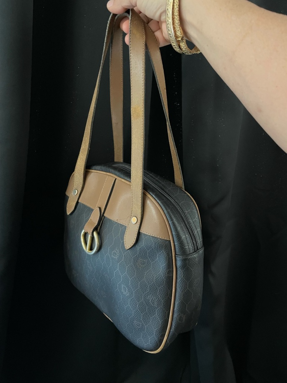 DIOR DARK Brown HONEYCOMB Shoulder Bag Tan Trim VTG GUC and Dior insert EUC COA - Picture 7 of 17